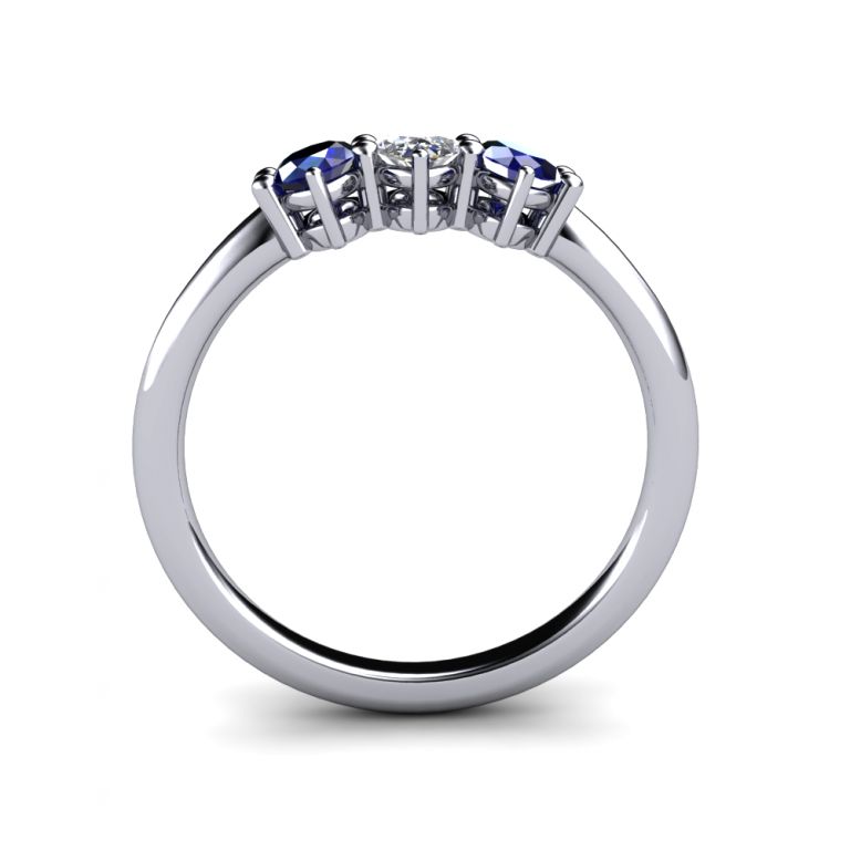 Trilogy ring 18k white gold with sapphires and natural diamond (made in Italy)