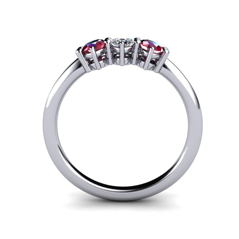Trilogy ring 18k white gold with rubies and natural diamond (made in Italy)