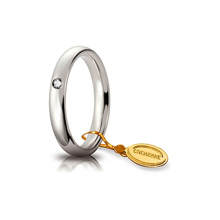 Wedding ring UNOAERRE confort white gold 18k 3.5 mm. with diamond ct. 0.03 UNOAERRE