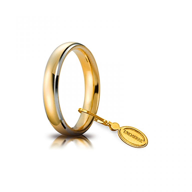 Wedding ring UNOAERRE comfort yellow gold 18k with white rhodium edges 4 mm.