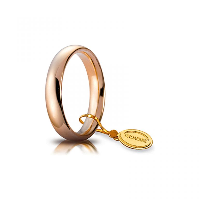 Wedding ring UNOAERRE confort pink gold 18k 4 mm. UNOAERRE