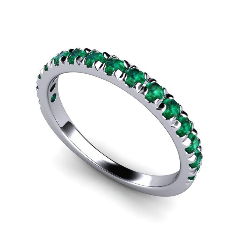 Diamond ring  half eternity 18k white gold emeralds ct. 0.36 total (made in Italy)