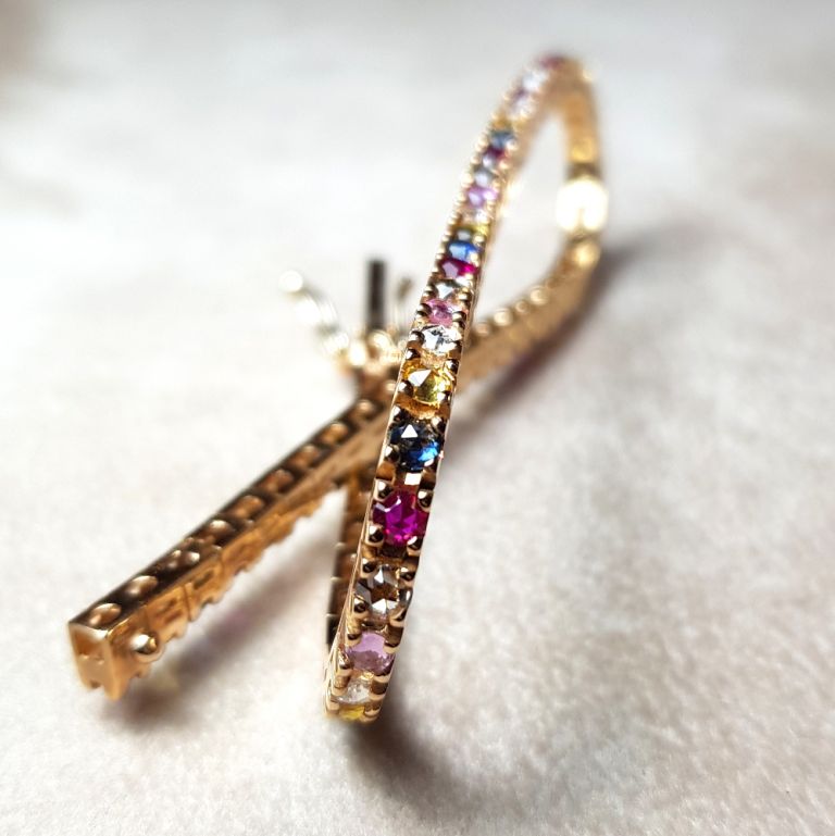 Tennis bracelet 18k red gold with natural diamonds rubies and sapphires (made in Italy)