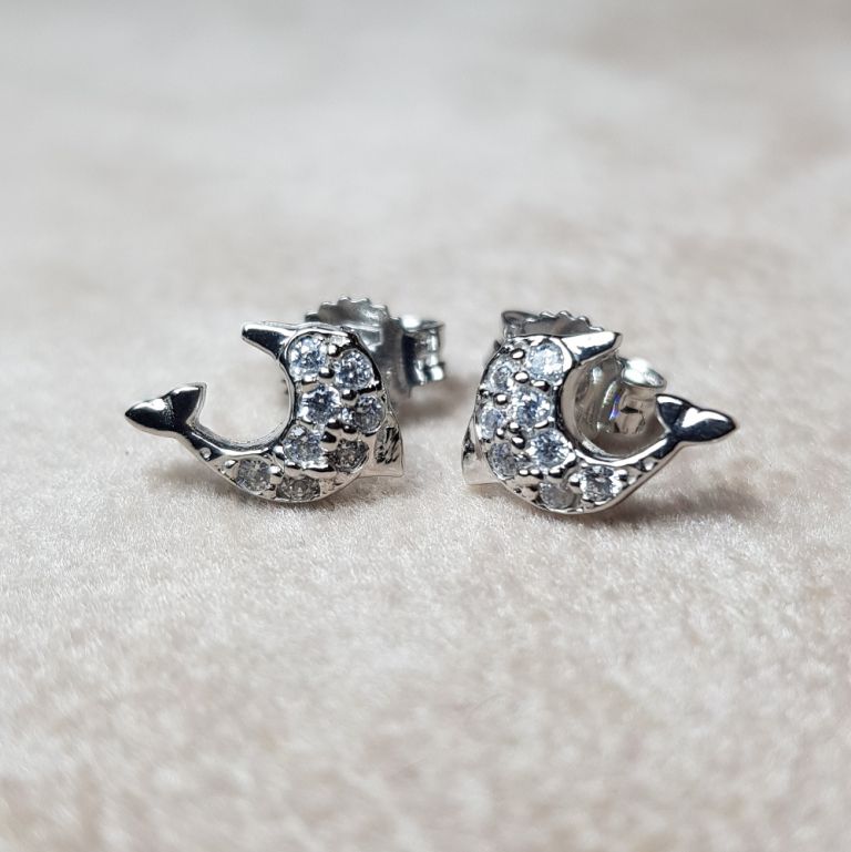 Dolphins earrings 18k white gold with cubic zirconia (made in Italy)