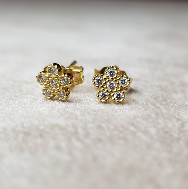 Flower earrings 18k yellow gold with cubic zirconia (made in Italy)