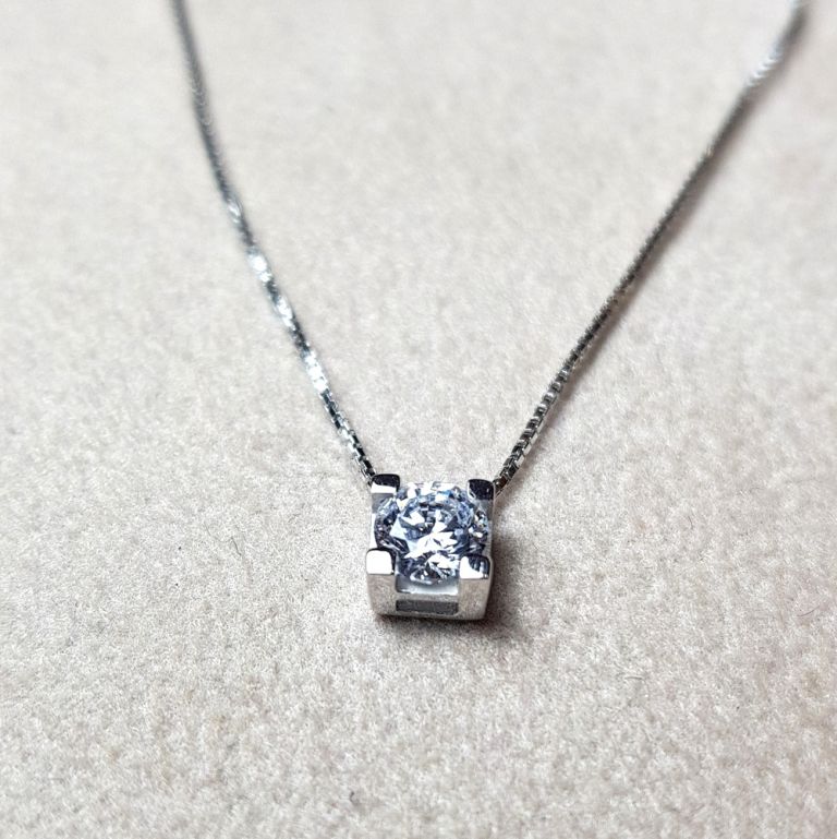 Cubic zirconia necklace 18k white gold (made in Italy)
