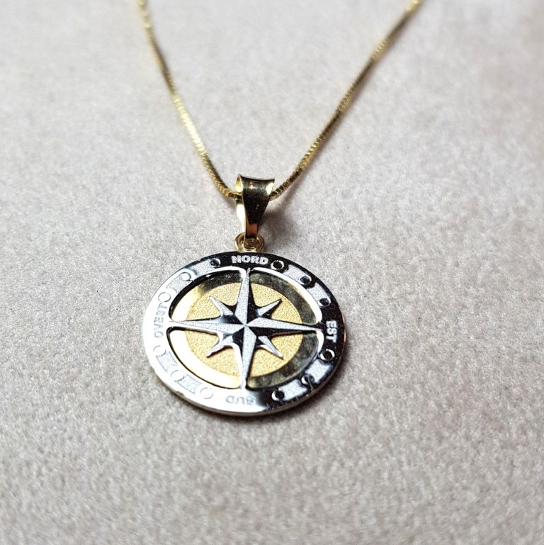 Wind rose necklace 18k yellow and white gold (made in Italy)