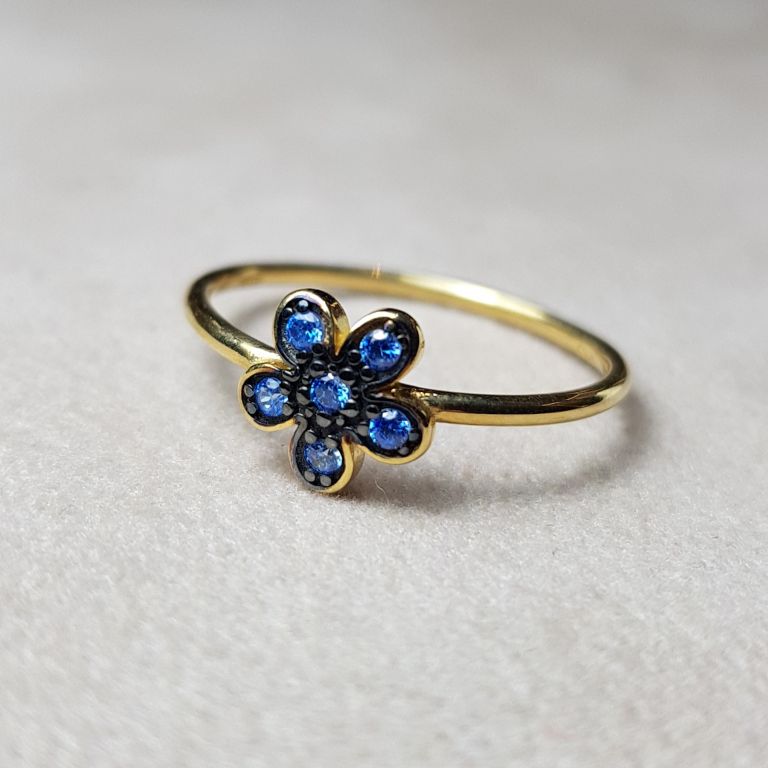 18k yellow gold blue zirconia flower ring (made in Italy)
