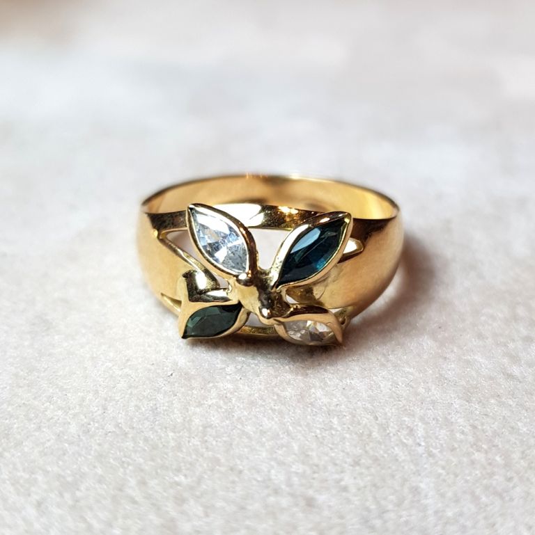 18k yellow gold green and white zirconia flower ring