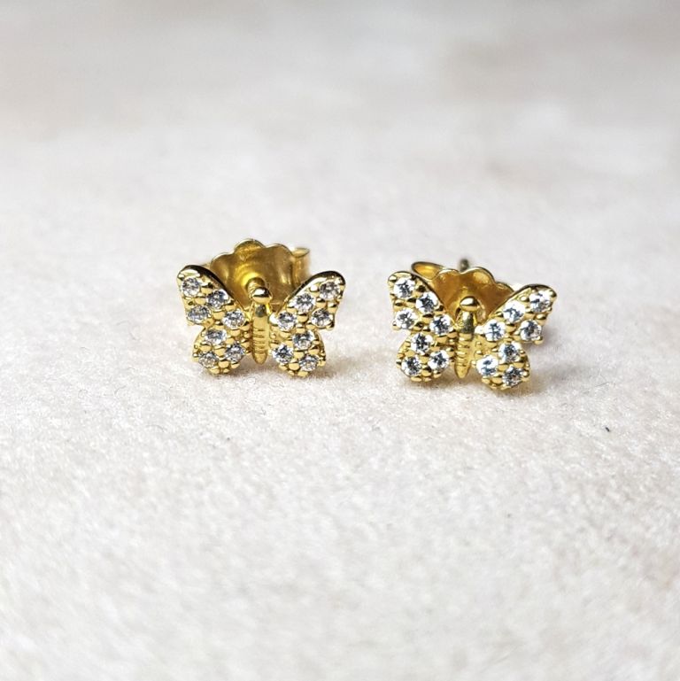 Bufferfly earrings 18k yellow gold with cubic zirconia (made in Italy)