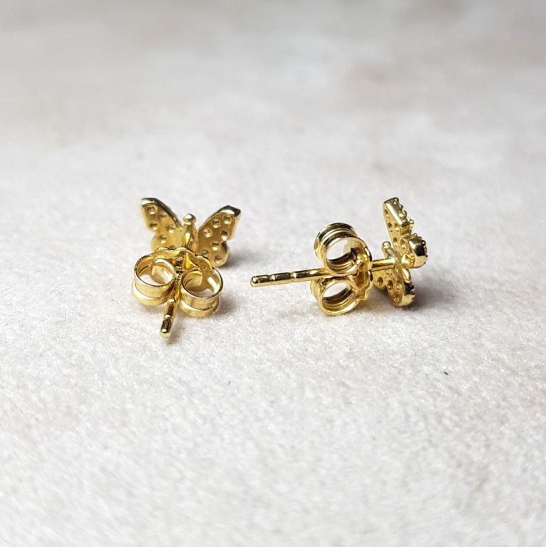 Bufferfly earrings 18k yellow gold with cubic zirconia (made in Italy)