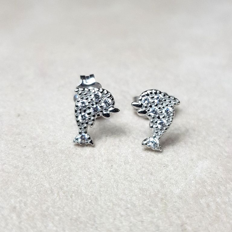 Dolphins earrings 18k white gold with cubic zirconia (made in Italy)