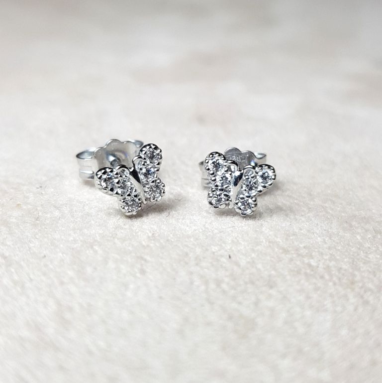 Butterfly earrings 18k white gold with cubic zirconia (made in Italy)
