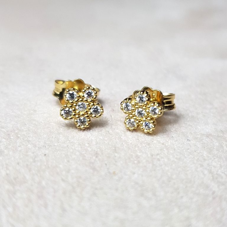 Flower shaped earrings 18k yellow gold with cubic zirconia (made in Italy)