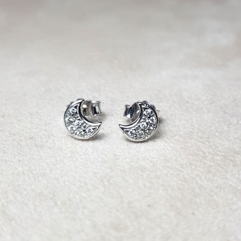 Moon earrings 18k white gold with cubic zirconia (made in Italy)