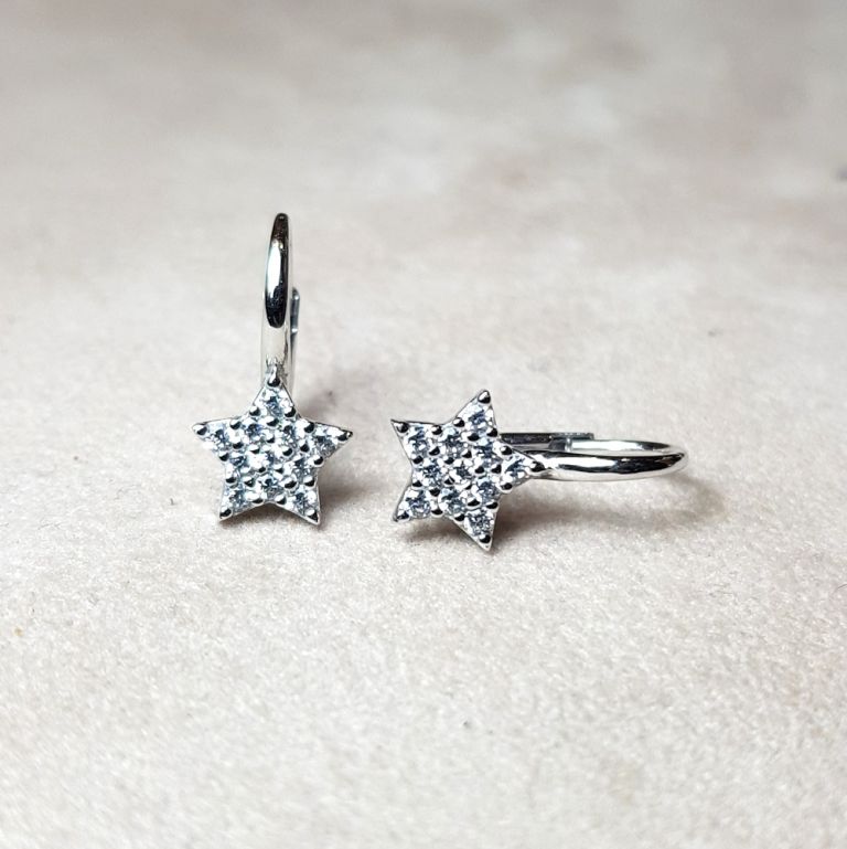 Star shaped earrings 18k white gold and cubic zirconia (made in Italy)