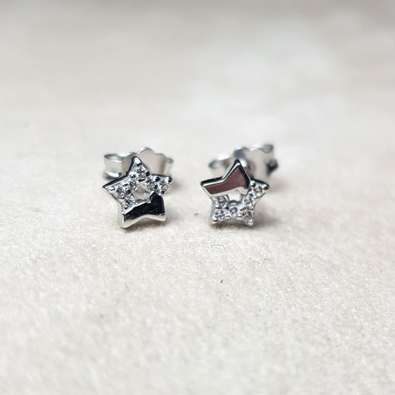 Star shaped earrings 18k white gold with cubic zirconia (made in Italy)