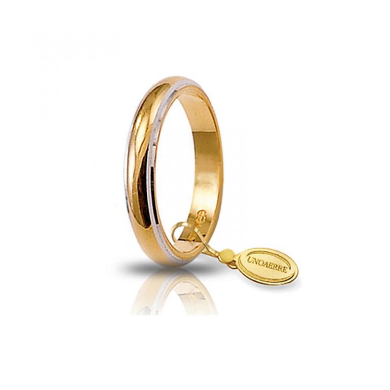 Wedding ring UNOAERRE classic yellow gold 18k with white rhodium edges 5 grams UNOAERRE