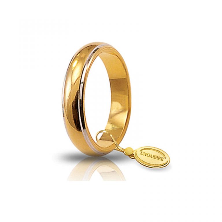 Wedding ring UNOAERRE classic yellow gold 18k with white rhodium edges 7 grams UNOAERRE