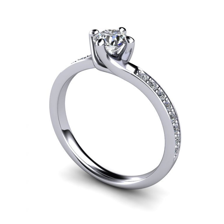 Solitaire ring 18k white gold with central certified diamond ct. 0.40 and side diamonds ct. 0.16 total (made in Italy)
