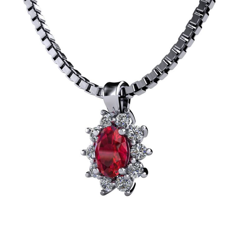 18k white gold pendant with natural ruby ct. 0.65 and natural diamonds ct. 0.30 total F VS1 complete with chain 18k white gold (made in Italy)