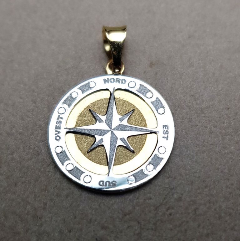Wind rose pendant 18k white and yellow gold (made in Italy)