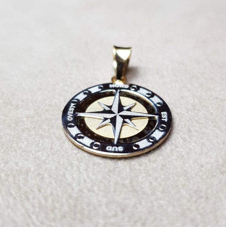 Wind rose pendant 18k white and yellow gold (made in Italy)